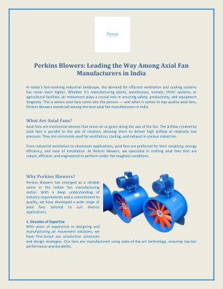 Perkins Blowers: Leading the Way Among Axial Fan Manufacturers in India