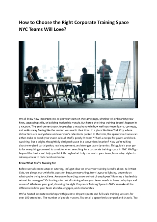 Right Corporate Training Space NYC Teams Will Love