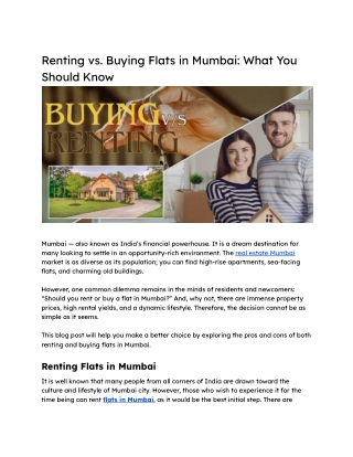 Renting vs Buying Flats in Mumbai-What You Should Know