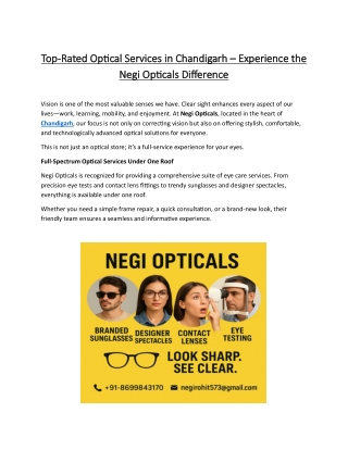 Top-Rated Optical Services in Chandigarh Experience the Negi Opticals Difference