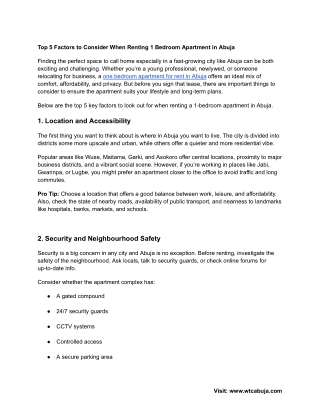 Top 5 Factors to Consider When Renting 1 Bedroom Apartment in Abuja