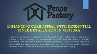 Enhancing Curb Appeal with Residential Fence Installation in Ventura
