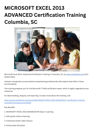MICROSOFT EXCEL 2013 ADVANCED Certification Training Columbia, SC