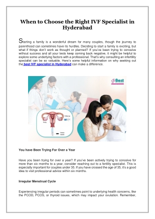 When to Choose the Right IVF Specialist in Hyderabad