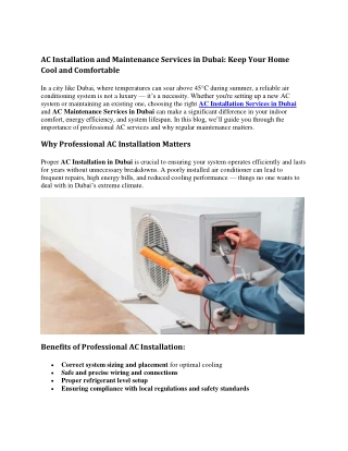 AC Installation and Maintenance Services in Dubai