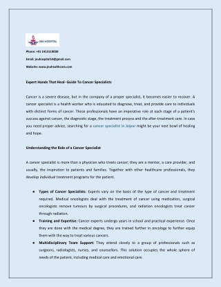 Expert Hands That Heal- Guide To Cancer Specialists