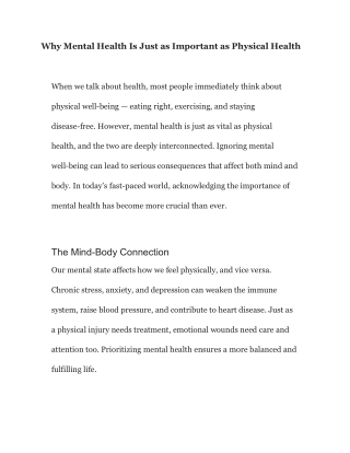 Why Mental Health Is Just as Important as Physical Health