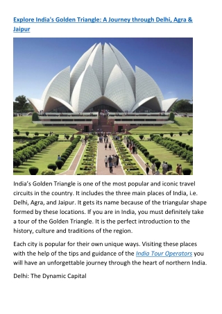 Explore India's Golden Triangle: A Journey through Delhi, Agra & Jaipur