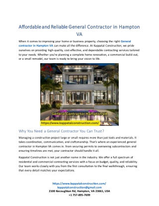 Affordable and Reliable General Contractor in Hampton VA