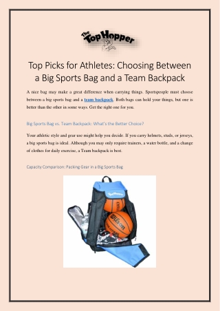 Top Picks for Athletes Choosing Between a Big Sports Bag and a Team Backpack