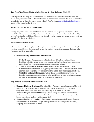 Top Benefits of Accreditation in Healthcare for Hospitals and Clinics!!