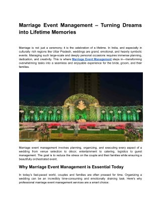 Marriage Event Management – Turning Dreams into Lifetime Memories