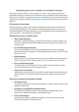 Top-Rated Restoration Services in Nashville, TN Fast, Reliable & Local Experts