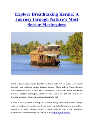 Explore Breathtaking Kerala: A Journey through Nature’s Most Serene Masterpiece
