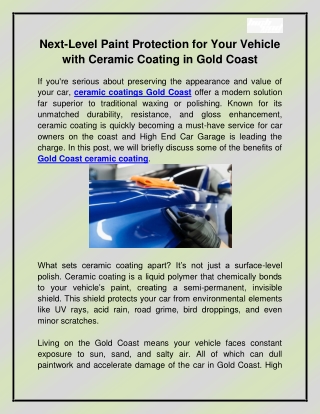 Ceramic coatings gold coast