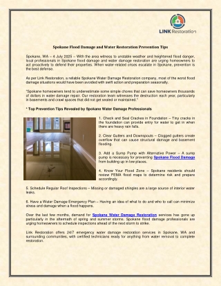 Spokane Flood Damage and Water Restoration Prevention Tips