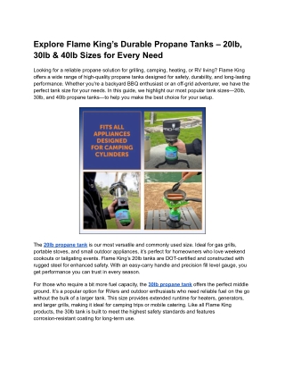 Explore Flame King’s Durable Propane Tanks – 20lb, 30lb & 40lb Sizes for Every Need