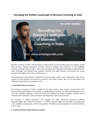 Decoding the Distinct Landscape of Business Coaching in India