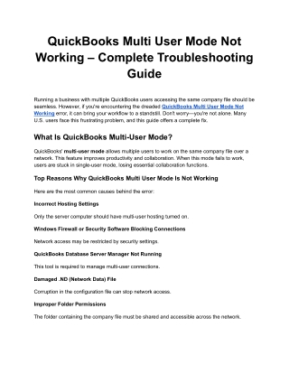 QuickBooks Multi User Mode Not Working – Complete Troubleshooting Guide