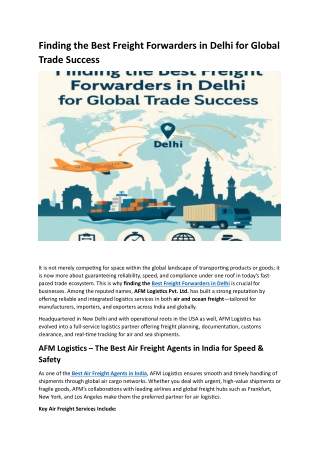 Finding the Best Freight Forwarders in Delhi for Global Trade Success