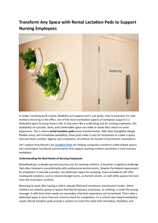 Transform Any Space with Rental Lactation Pods to Support Nursing Employees