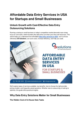 Affordable Data Entry Services in USA for Startups and Small Businesses