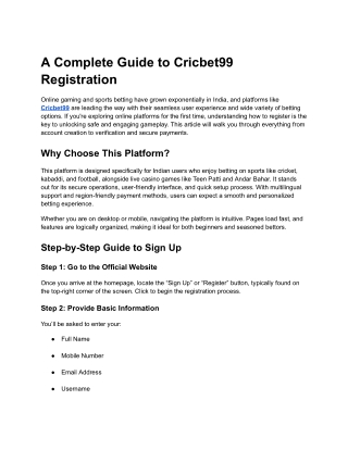 A Complete Guide to Cricbet99 Registration