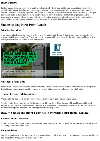 How to Prepare for Your First Porta Potty Rental in Long Beach