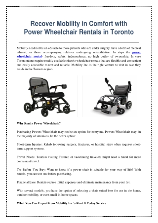 Recover Mobility in Comfort with Power Wheelchair Rentals in Toronto