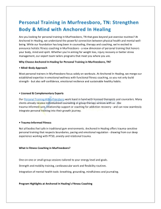 Personal Training in Murfreesboro, TN Strengthen Body & Mind with Anchored In Healing