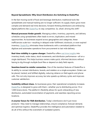 Beyond Spreadsheets - Why Smart Distributors Are Switching to DealerPlus