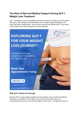 The Role of Diet and Medical Support During GLP‑1 Weight Loss Treatment