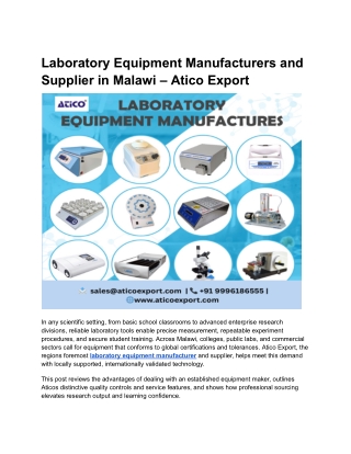 Laboratory Equipment Manufacturers and Supplier in Malawi – Atico Export