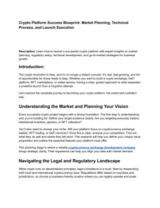 Crypto Platform Success Blueprint: Market Planning, Technical Process,