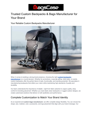 Trusted Custom Backpacks & Bags Manufacturer for Your Brand