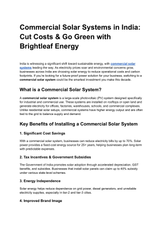 Commercial Solar Systems in India_ Cut Costs & Go Green with Brightleaf Energy
