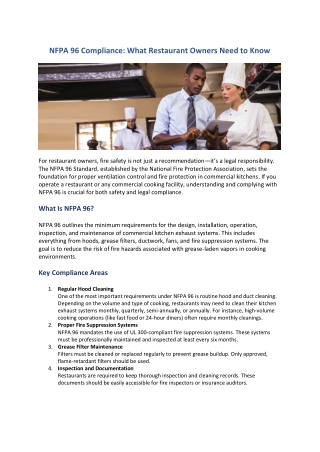 NFPA 96 Compliance What Restaurant Owners Need to Know