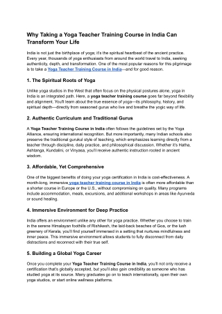 Why Taking a Yoga Teacher Training Course in India Can Transform Your Life