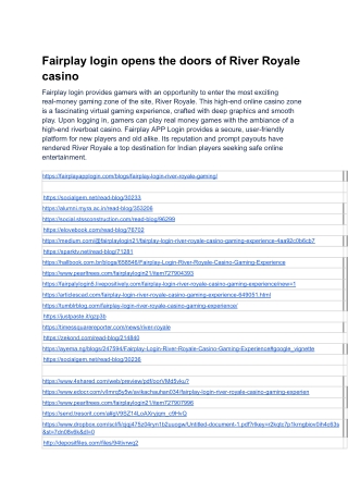 Fairplay Login: River Royale Casino Gaming Experience