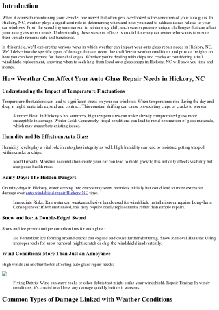 How Weather Can Affect Your Auto Glass Repair Needs in Hickory, NC
