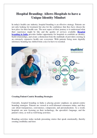 Hospital Branding Allows Hospitals to have a Unique Identity Mindset