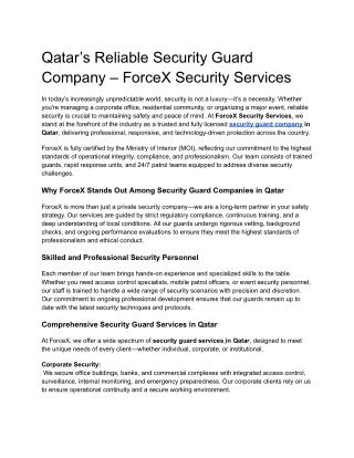 Qatar’s Reliable Security Guard Company – ForceX Security Services
