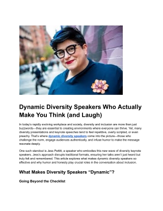 Dynamic Diversity Speakers Who Actually Make You Think (and Laugh)