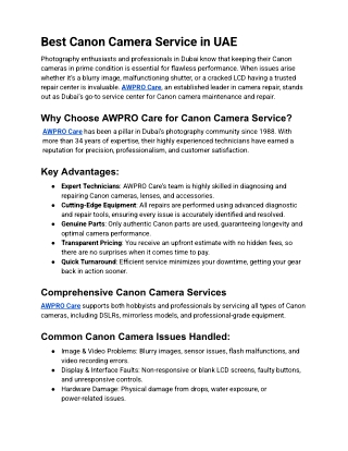 Best Canon Camera Service in UAE
