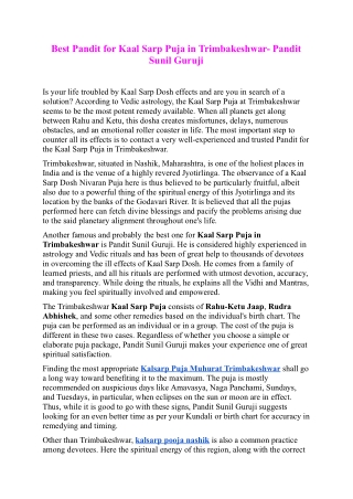 Best Pandit for Kaal Sarp Puja in Trimbakeshwar- Pandit Sunil Guruji