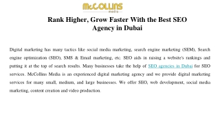 Best SEO Agency in Dubai