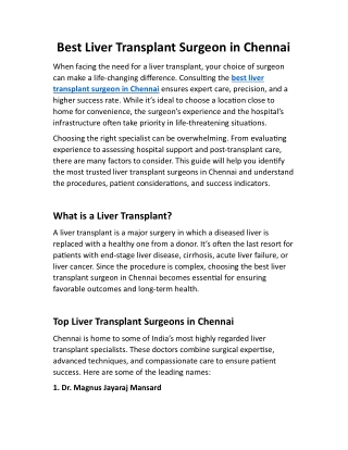 Best liver transplant surgeon in Chennai