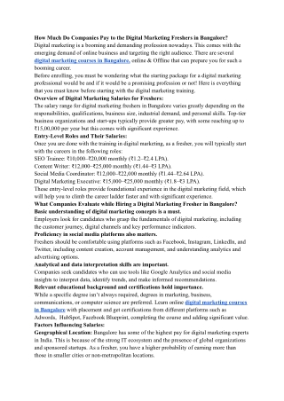 How Much Do Companies Pay to the Digital Marketing Freshers in Bangalore