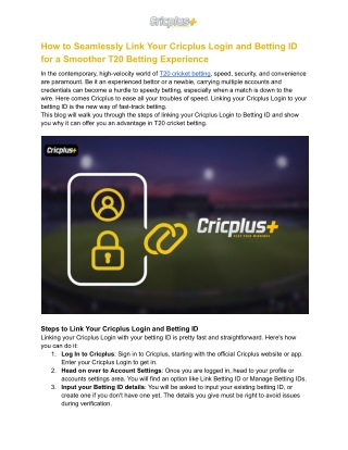 How to Seamlessly Link Your Cricplus Login and Betting ID for a Smoother T20 Betting Experience