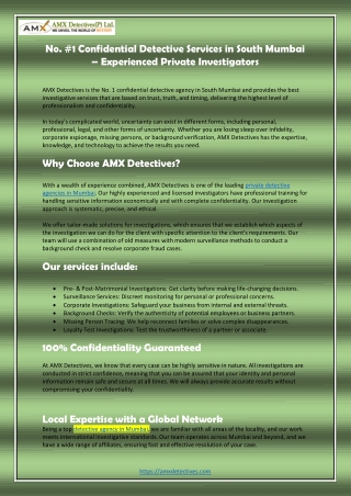 No. #1 Confidential Detective Services in South Mumbai – Experienced Private